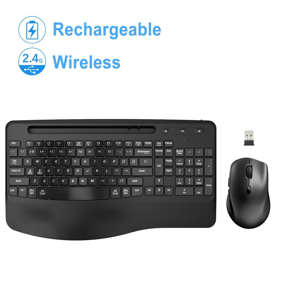 Wireless Keyboard and Mouse Quiet Combo USB Ergonomic Full-Sized Rechargable