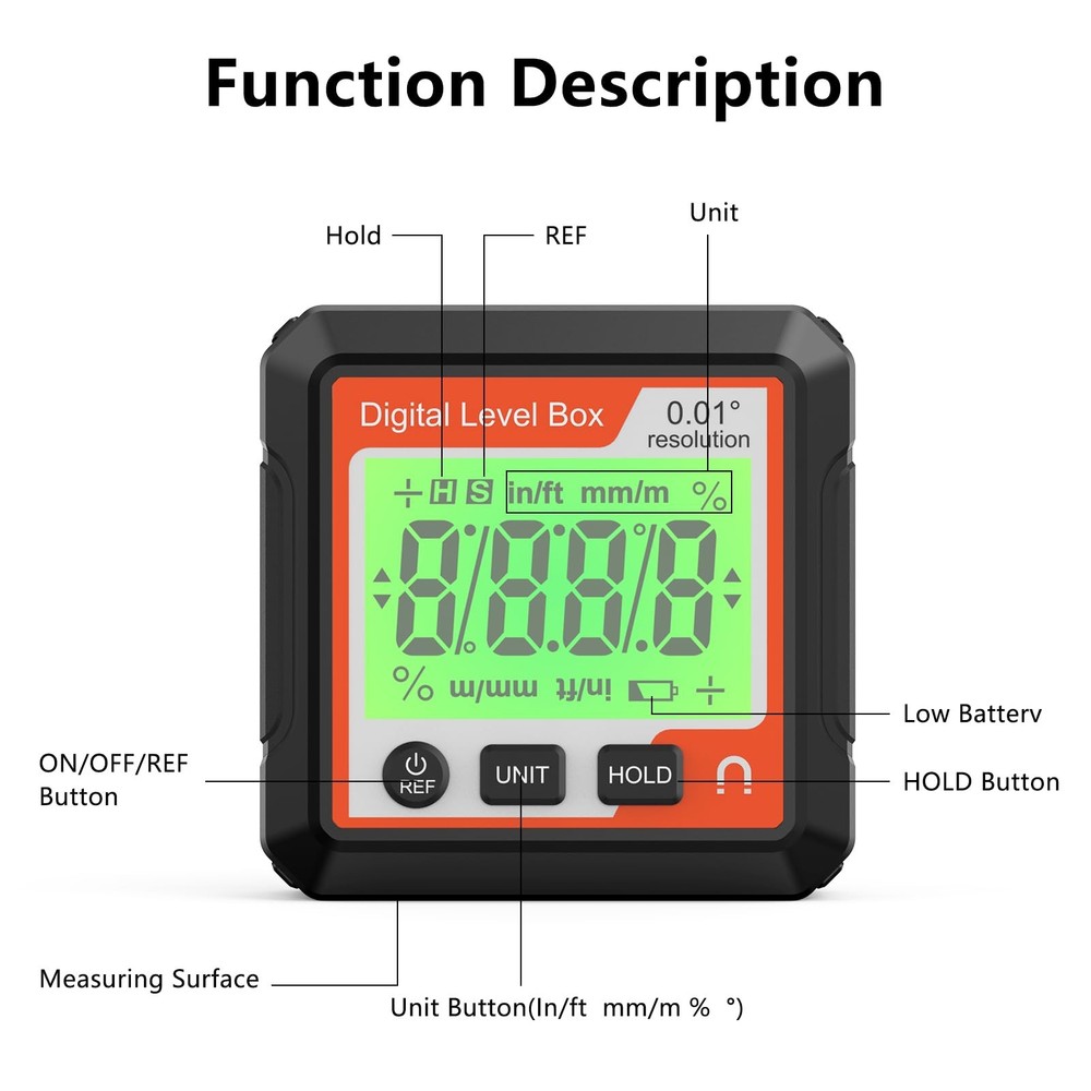 Digital Level Angle Gauge Meter Magnetic Electronic Level Angle Finder Tool P...