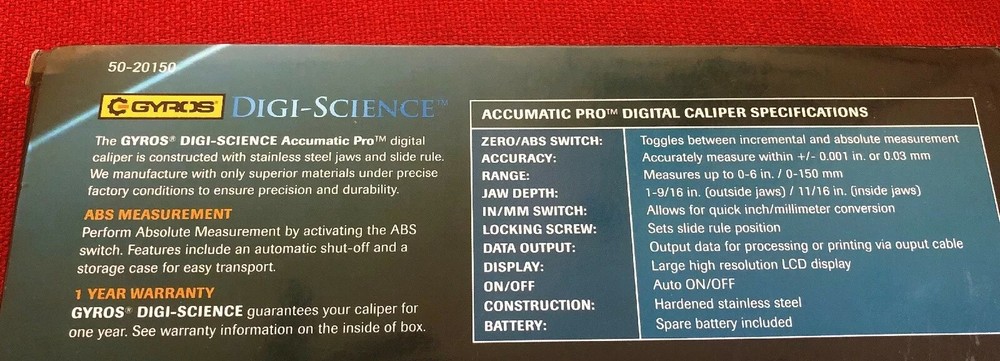 Gyros DIGI-SCIENCE Accumatic Pro Digital Electronic Caliper | Absolute Measures