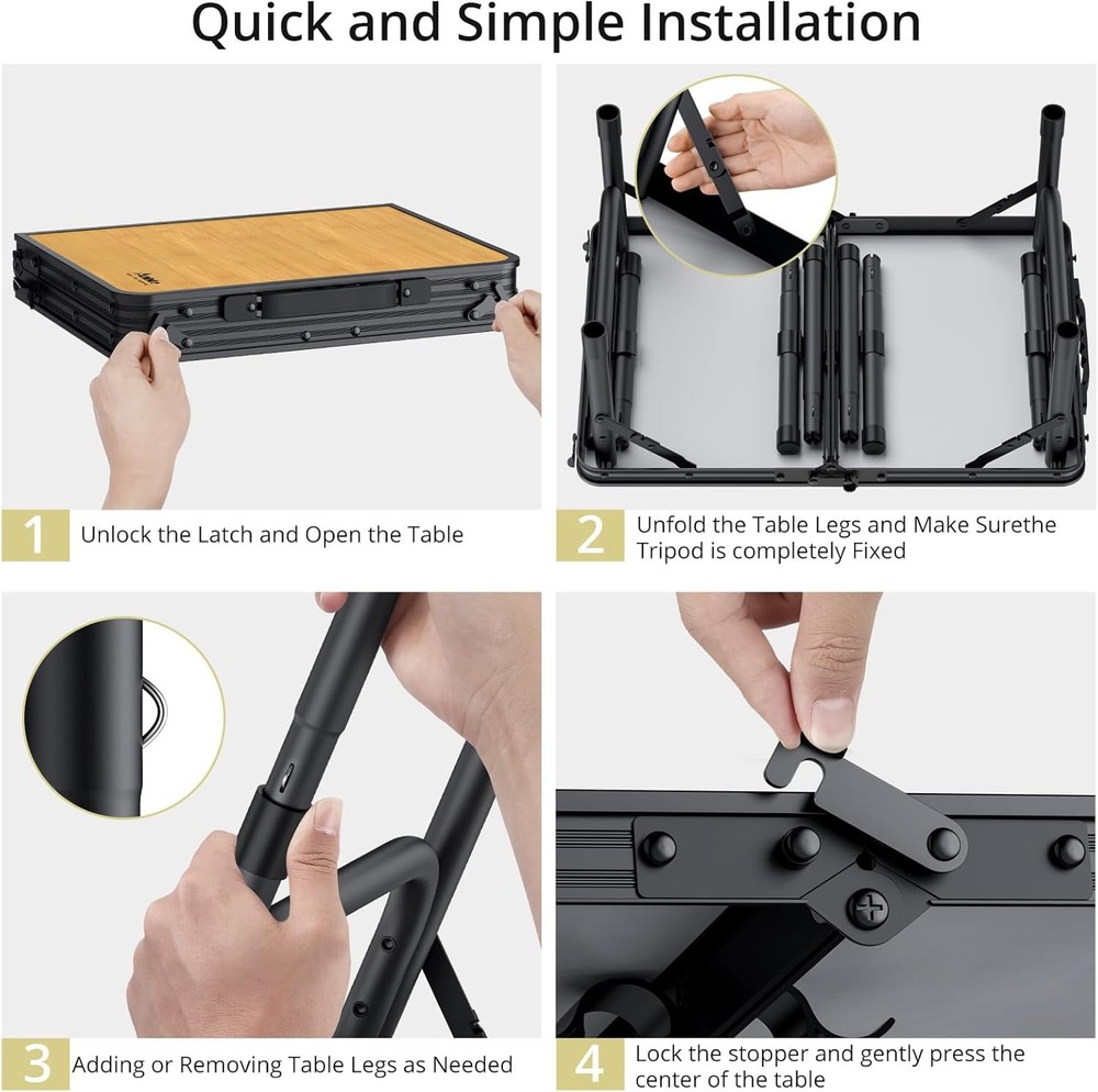2ft Camping Table Foldable W/ Storage Net 3 Adjustable Heights Aluminum Small