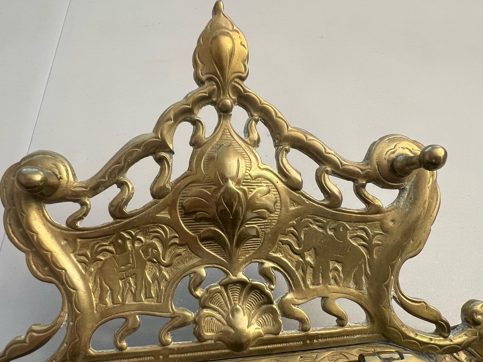 Vintage Gilded Cast Brass Art Nouveau Elephants Ornate Double Inkwell