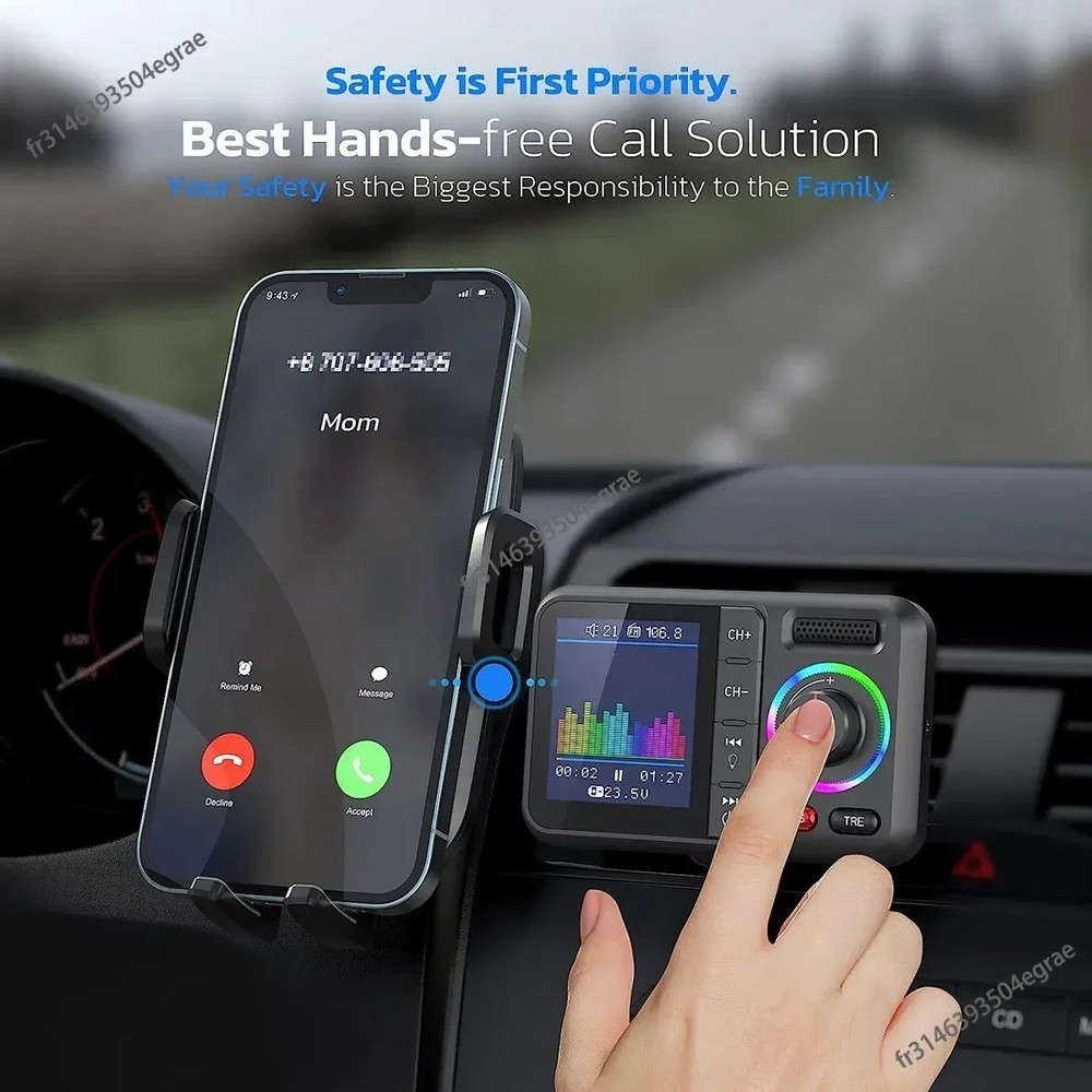 Wireless FM Transmitter with Big Color Screen 2.4A QC3.0 Dual USB Fast Charging