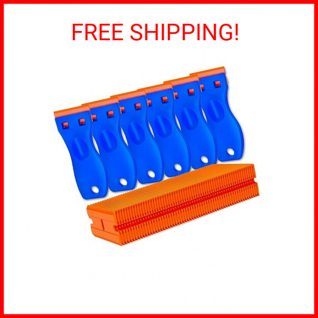 Plastic Razor Blade Scraper Tool, 6 Pcs Razor Scraper with 60 Pcs Plastic Blades
