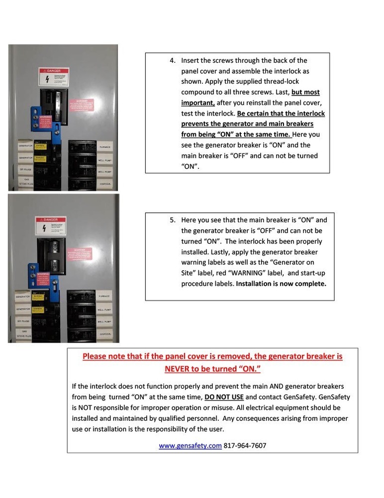 Generator Interlock Kit for Challenger, Westinghouse, Thomas & Betts