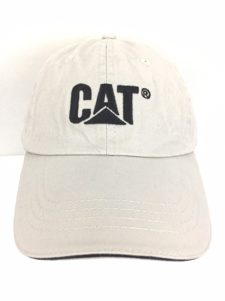 CAT Caterpillar Hat Logo Tractor Strap Back Baseball Trucker Adjustable Cap Tan