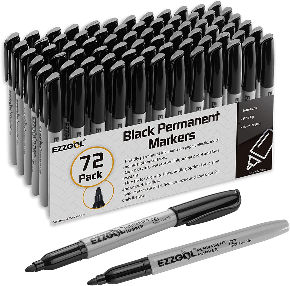 Permanent Markers Bulk 72 Pack Black Permanent Marker Set Fine Tip Waterproof Ma