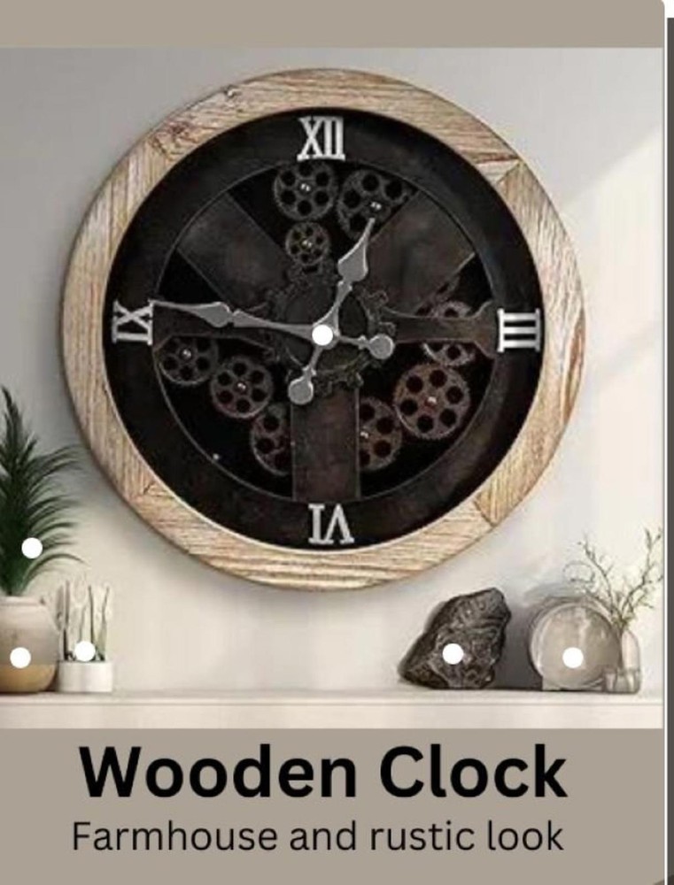 24" Wooden Clock With Moving Gears