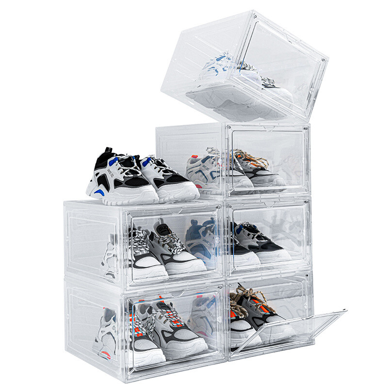 12 Clear Shoe Boxes Magnetic Drop Front Sneaker Rack Storage Organizer Stackable