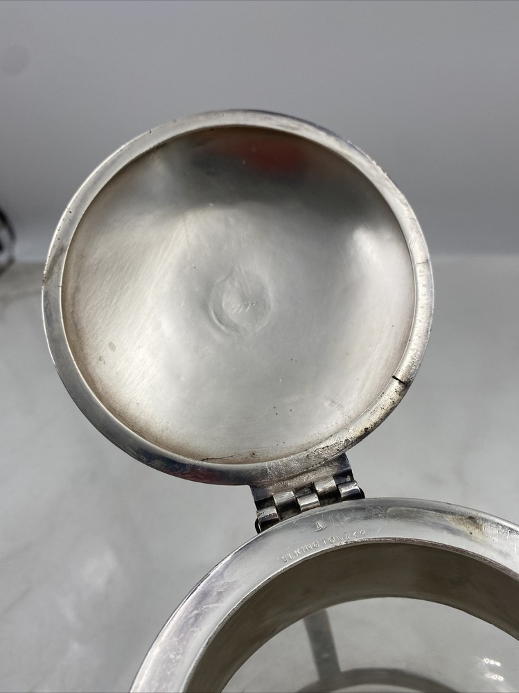 Elkington & Co Coffee Decanter Pitcher Sterling Silver Plate Clear Glass MCM