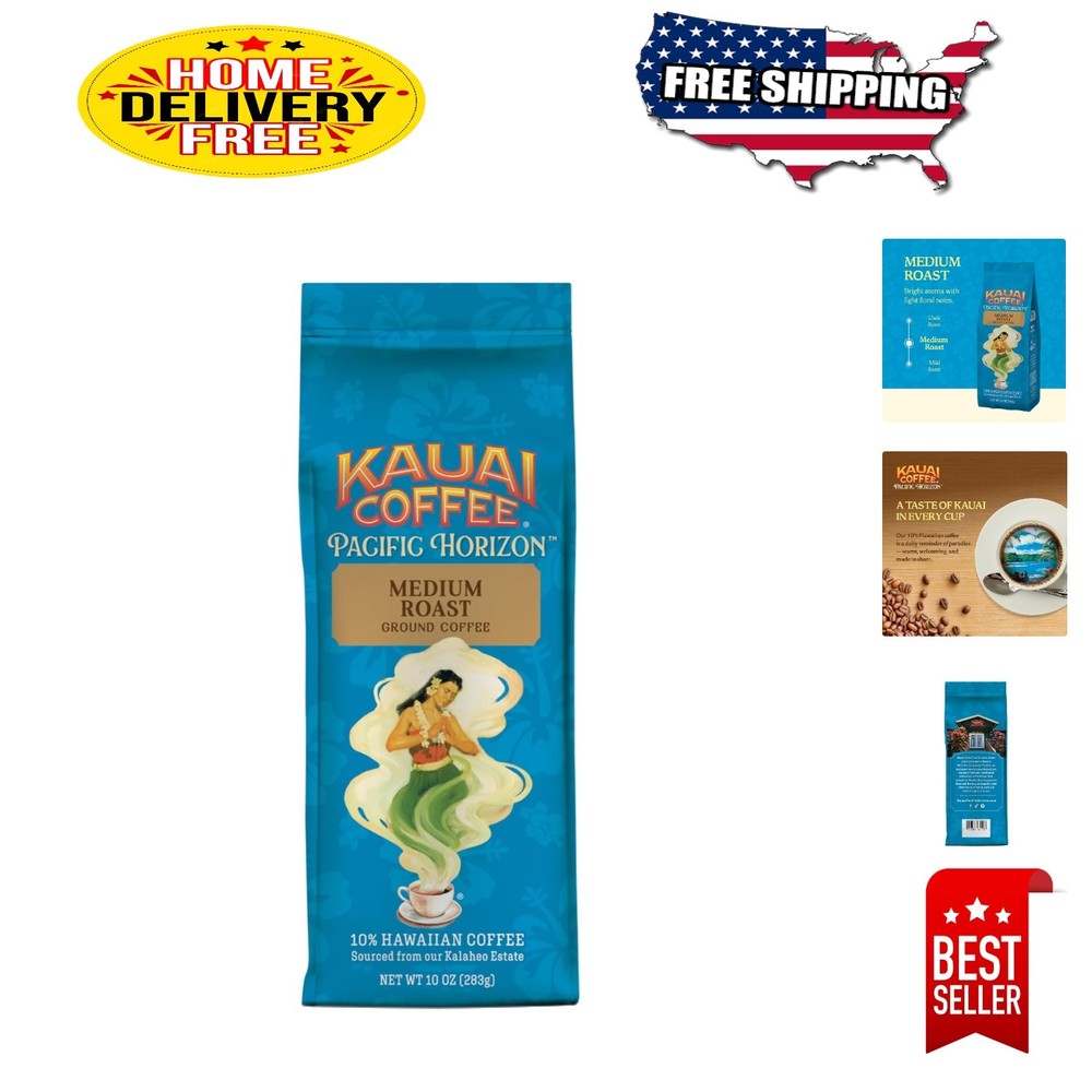 Kauai Hawaiian Ground Coffee 10oz - Smooth Medium Roast with Floral Notes