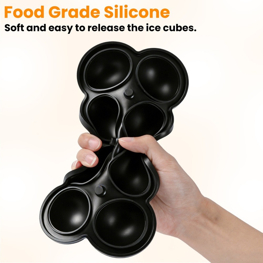 2x Large 8-Cube Ice Tray with Easy-Release Design Round Silicone Ice Cube Tray