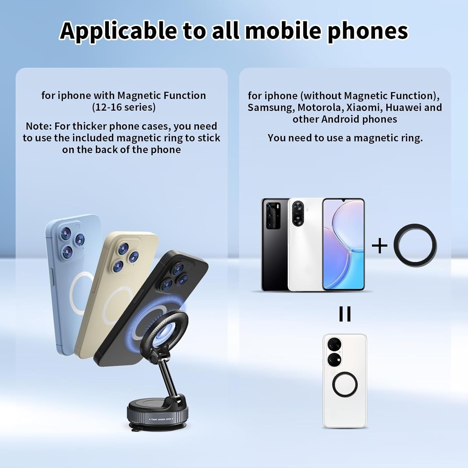 360° Vacuum Magnetic Phone Holder - Suction Cup Car Mount w/ Foldable Stand US