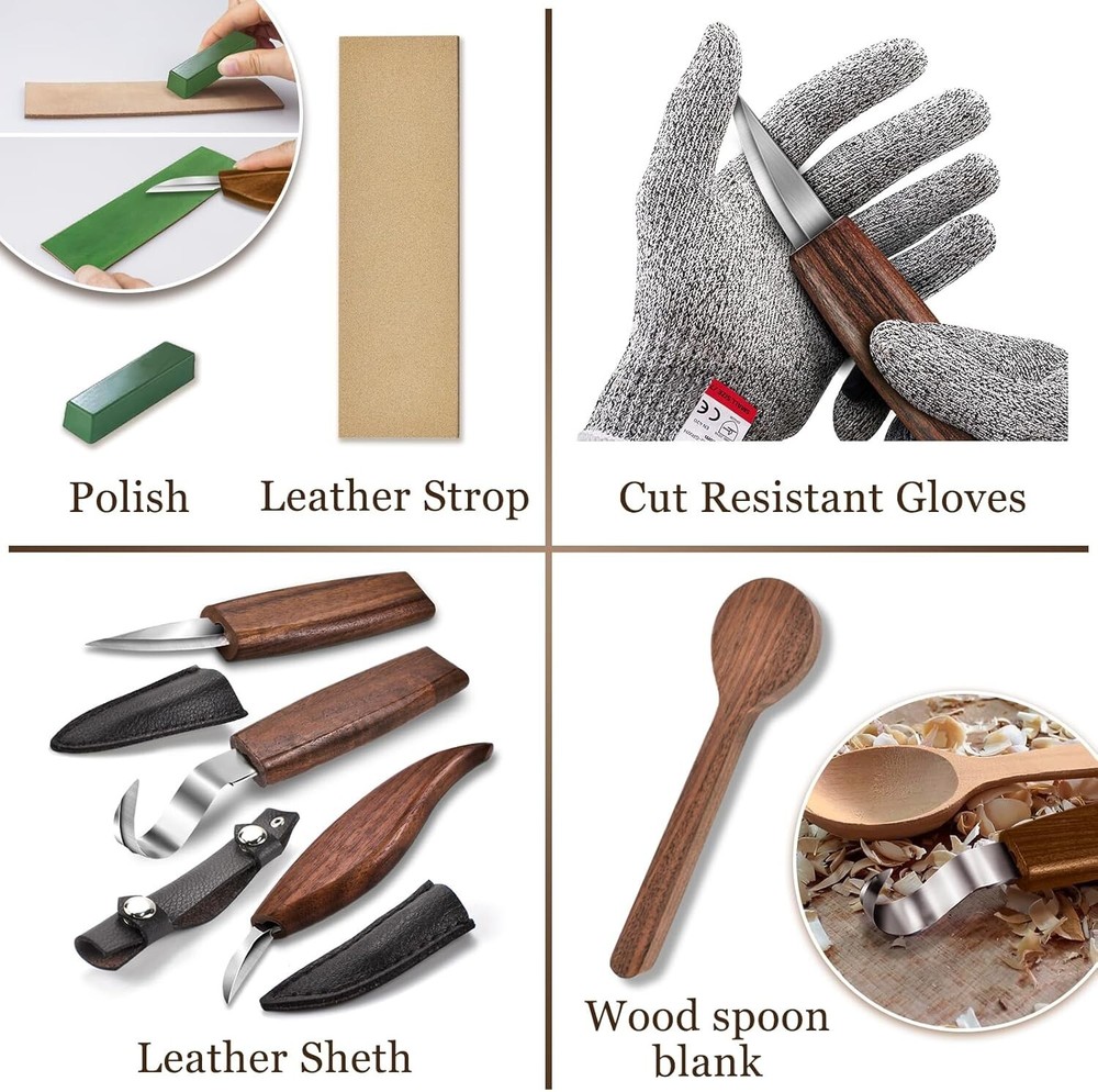High-Quality 12-Piece Whittling Kit - Includes Gloves & Custom Leather Sheaths