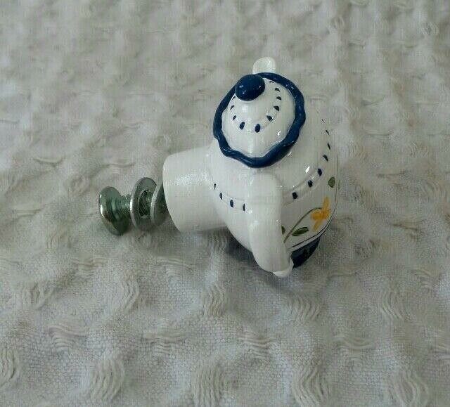 4 Avon Gift Collection TEAPOT KETTLE Drawer Pull Knob Painted Whimsy White Blue