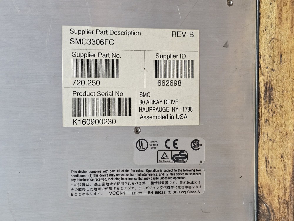 SMC SMC3306FC TIGERSTACK 3306FC MULTI-SEGMENT STACKABLE HUB 720.250 UNTESTED