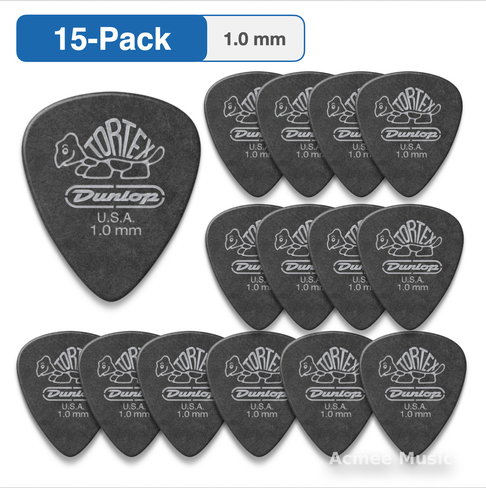 15-PACK Dunlop Tortex Guitar Picks Pitch Black Standard【1.0mm】488-100