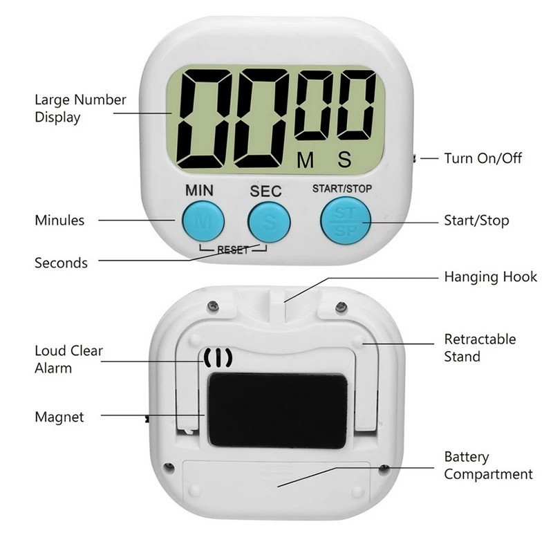 LCD Digital Kitchen Cooking Timer Count Down Up Clock Loud Alarm Magnetic