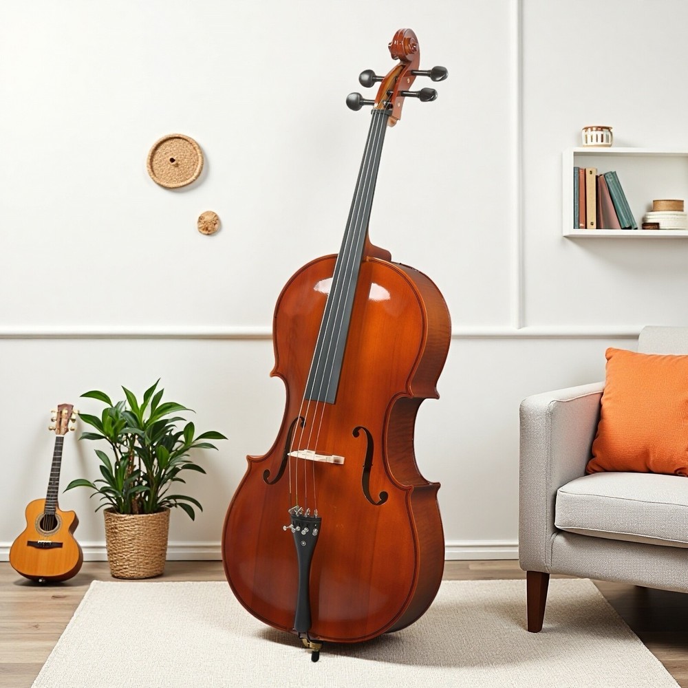 4/4 Full Size Solid Spruce Top Beginner Acoustic Cello Set - Bag Natural Bow