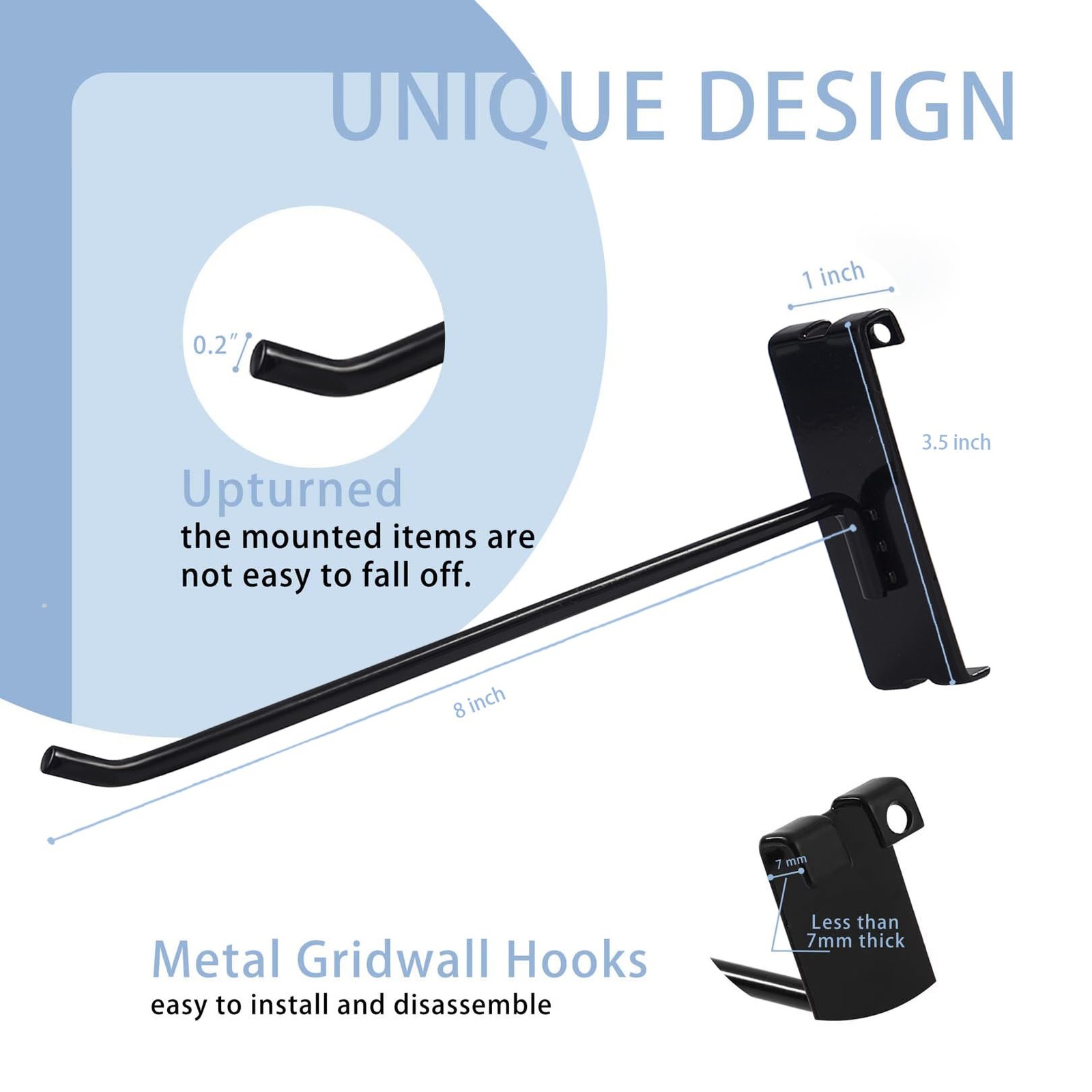 50 PC 8 inch Black Heavy Duty Gridwall Hooks for Grid Wall Panel Display