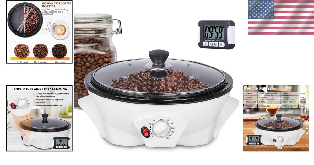 Upgraded 1.1lb Electric Coffee Roaster with Timer & Temperature Control