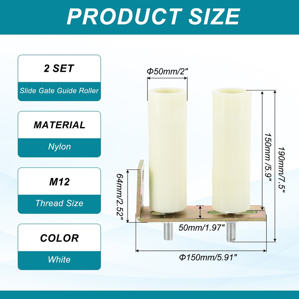 2Set Slide Gate Guide Roller 5.9" Adjustable Nylon Rollers with Bracket, White