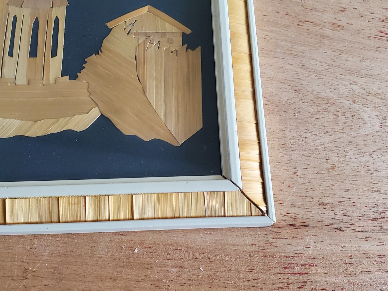 Mountain Scene Church Wall Art Hanging Decor Unsure Unusual Vintage Bamboo Inlay