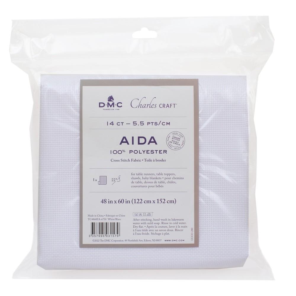 Charles Craft Polyester Aida 14 Count 48"X60"-White