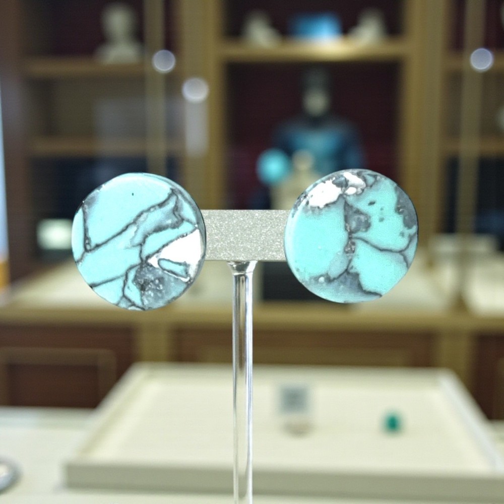 Marbled Turquoise Circular Polymer Clay Stud Earring