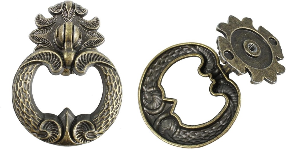 6PCS Vintage Bronze Drawer Ring Pulls, Antique Single Hole Pull Handles, round D