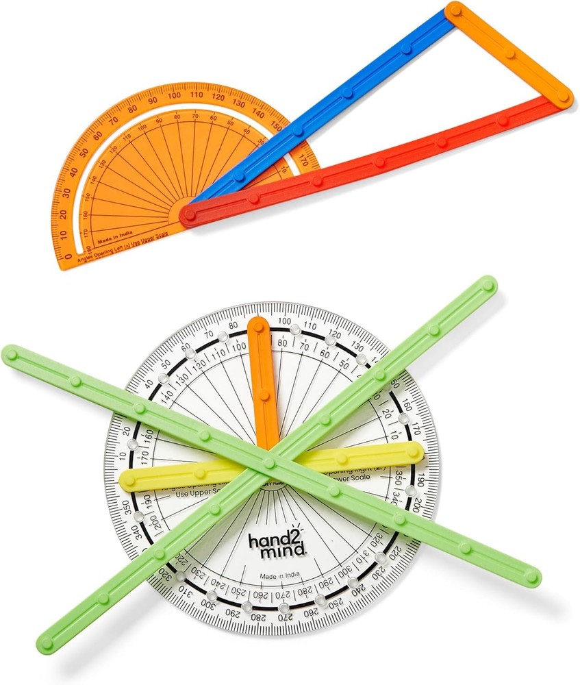 hand2mind AngLegs Starter Set with 2 Protractors, Geometry Multicolor