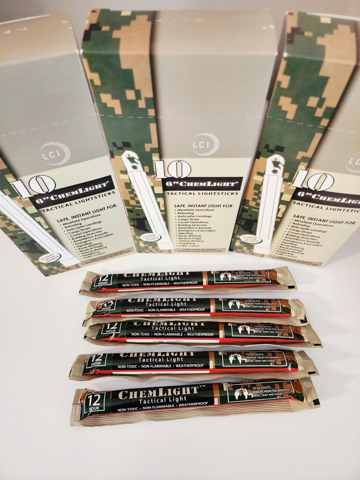 LC Industries ChemLight 6 inch Red Box of 10 Military Grade Glow Sticks