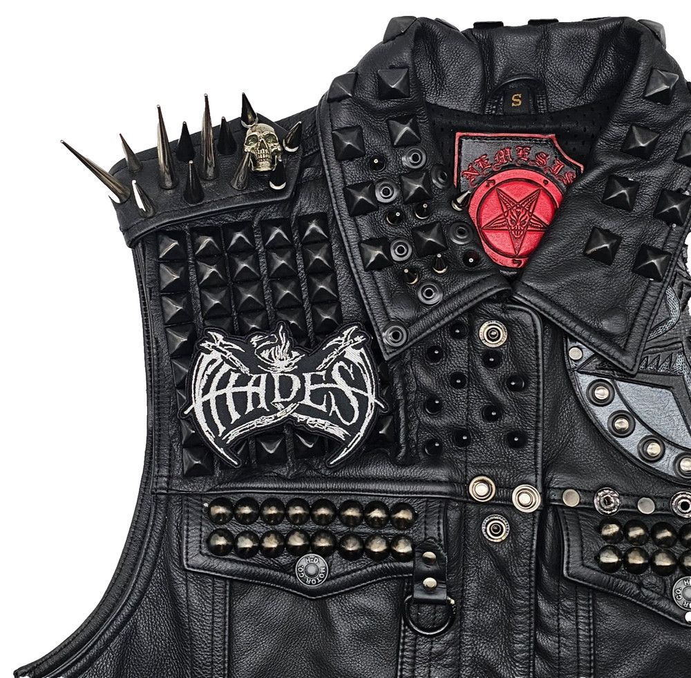 HADES WHITE LOGO (shaped border) EMBROIDERED PATCH