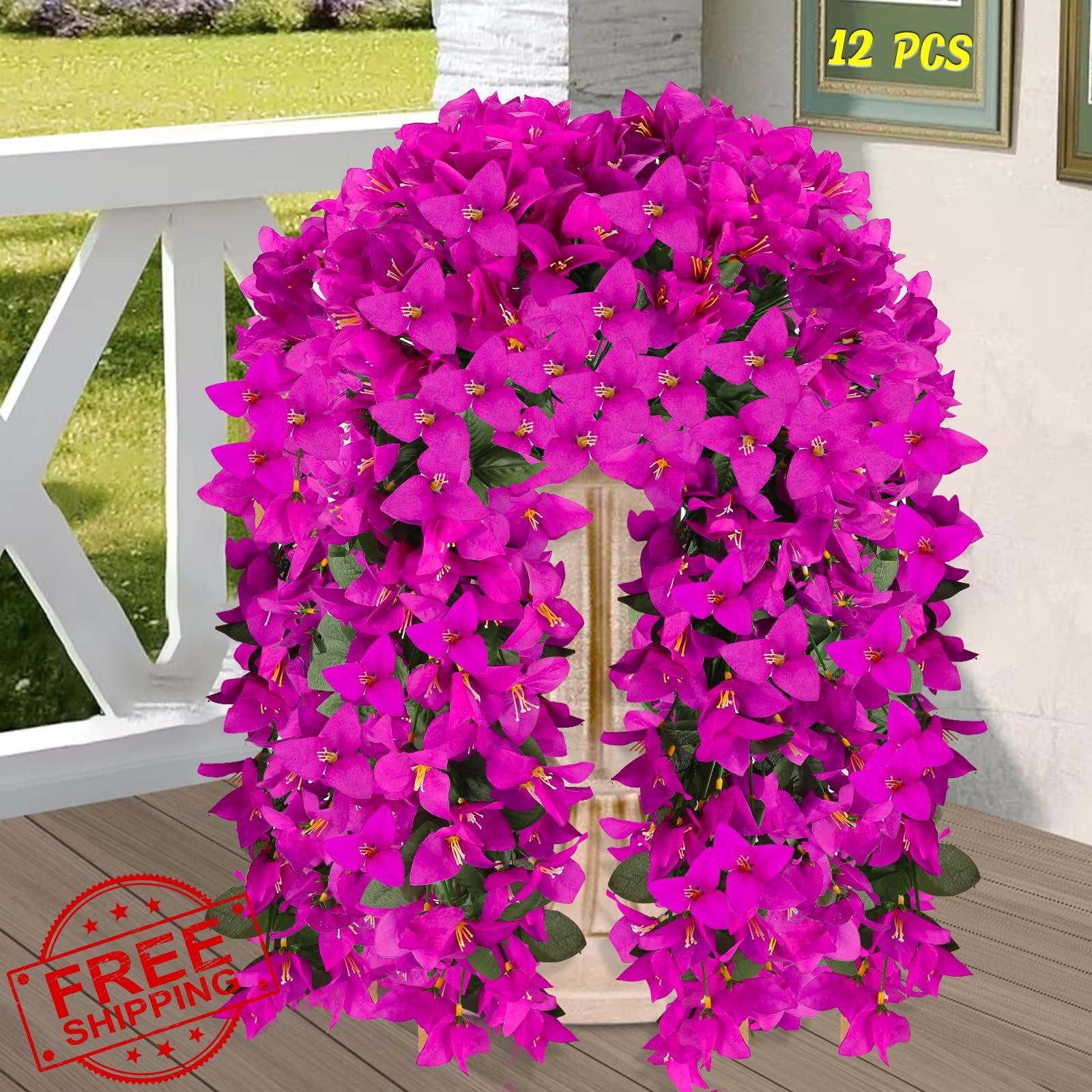 Alotiki 12pc Fuchsia Faux Bougainvillea Flowers UV Resistant Outdoor