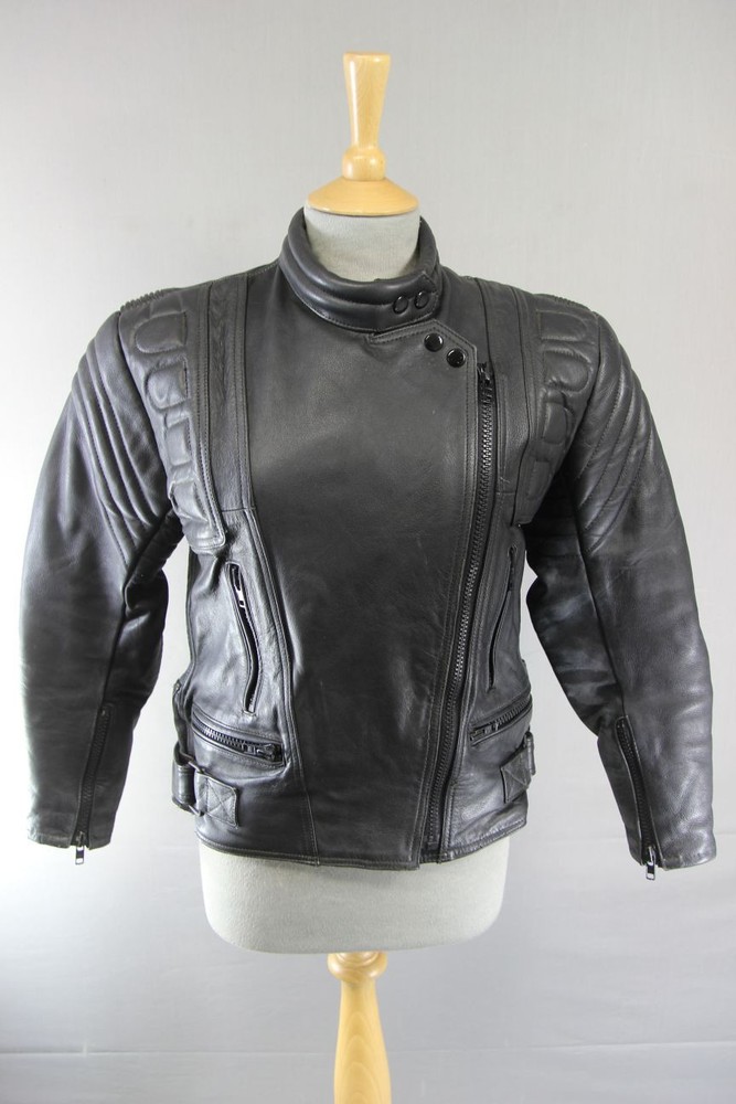 CLASSIC BLACK DYNAMIC LEATHERS BIKER JACKET SIZE 12