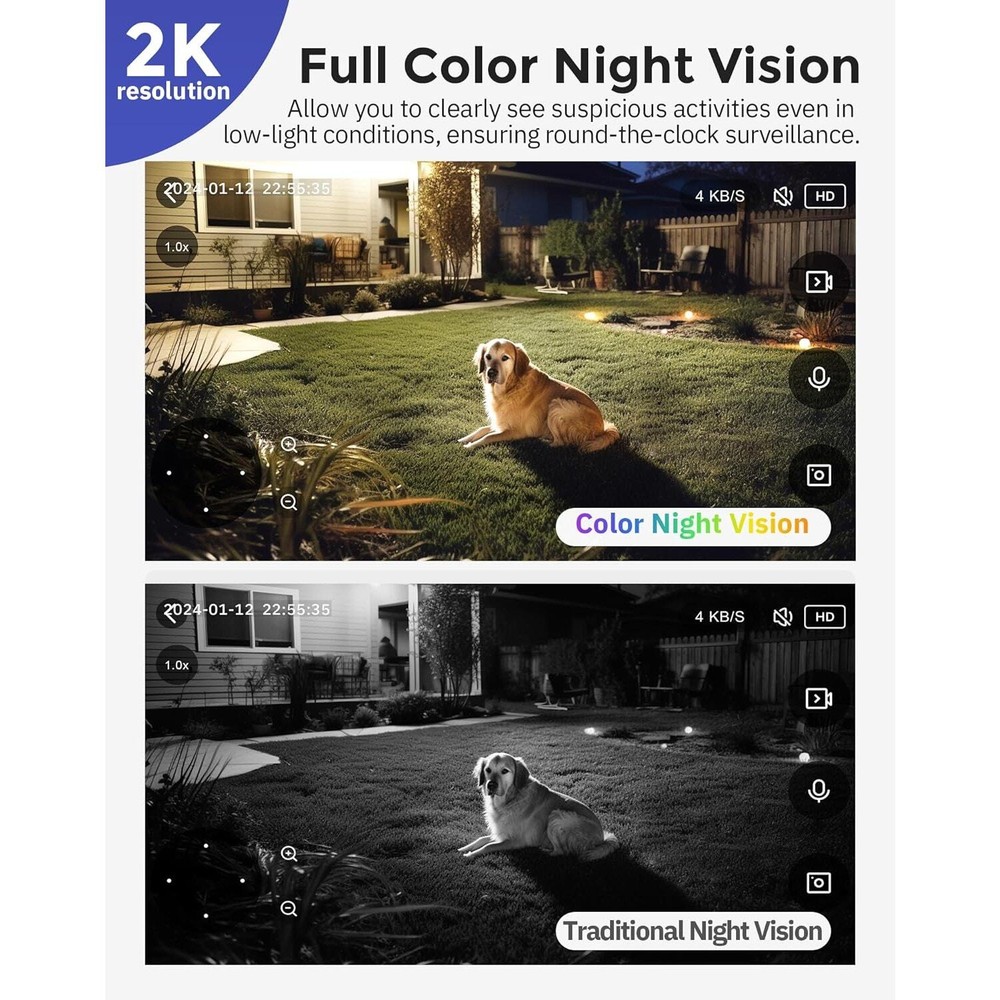 2K Wireless Light Bulb Security Cameras with Motion Detection & Night Vision