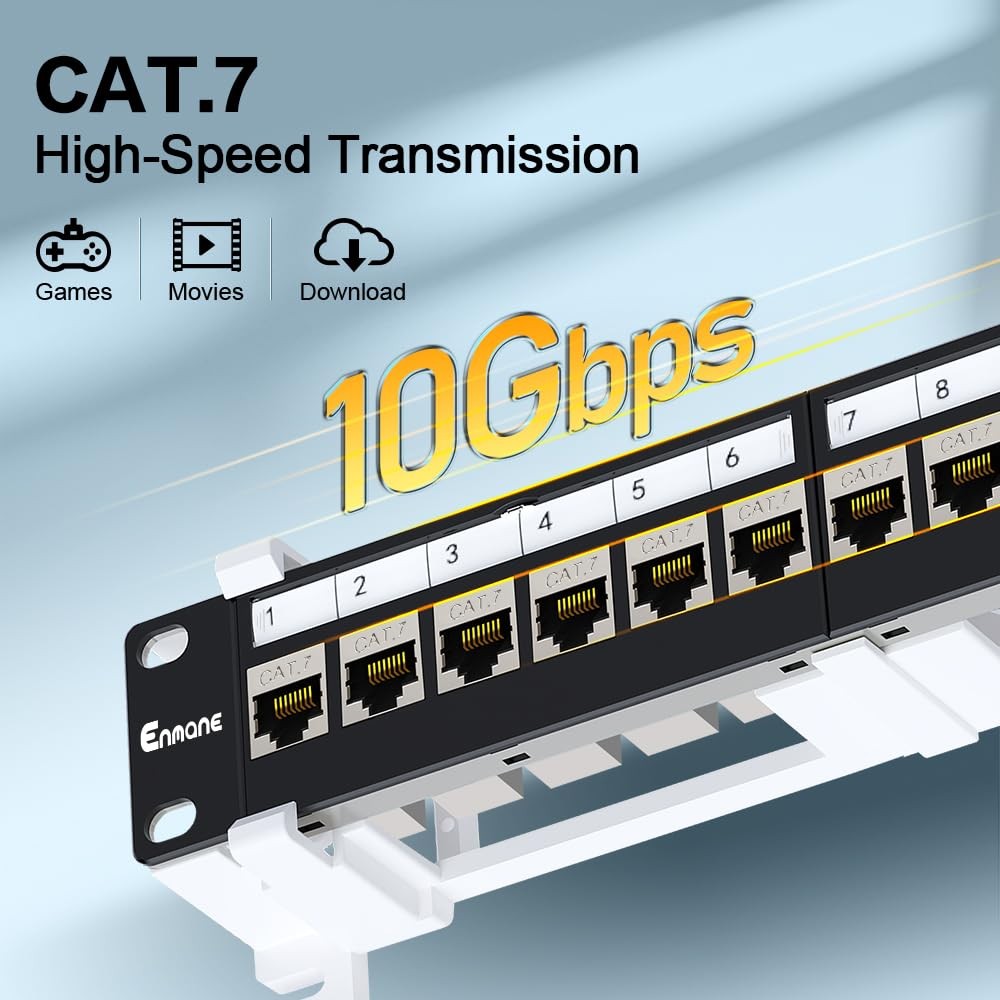 12 Port Patch Panel CAT7 Keystone Patch Panel Wall Mount 10 Inch Bracket Incl...
