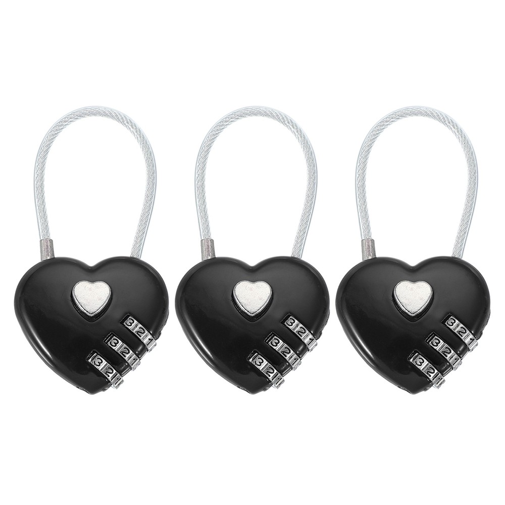 3 Pack Heart Padlock Heart Shape Love Lock Combination Lock Locker Locks Black
