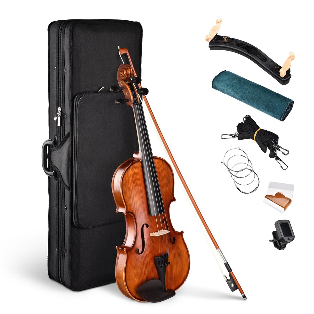 Yescom 4/4 Solid Wood Full Size Violin with Case & Bow Shoulder Rest for Student