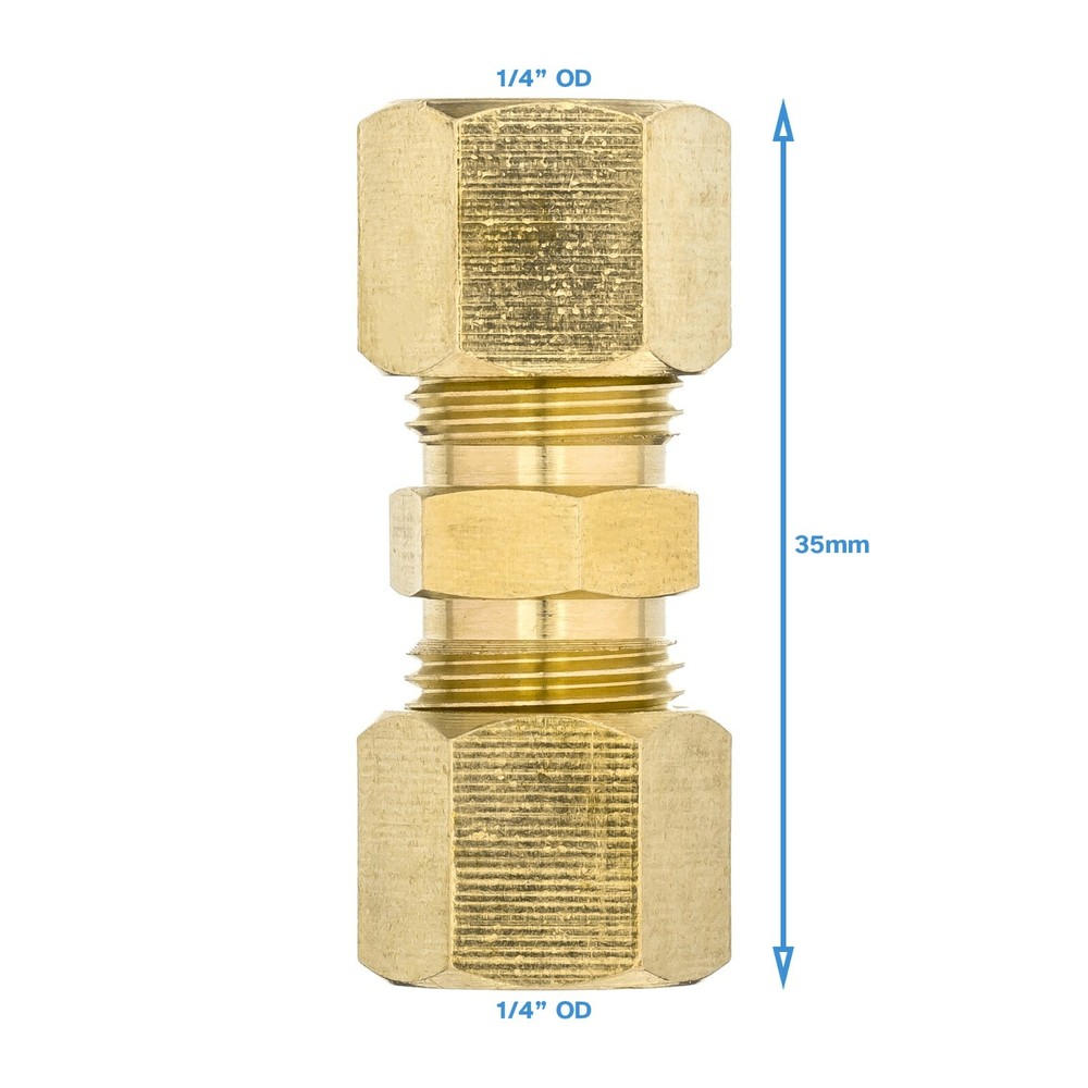 Brass 1/4" OD Compression Union Straight Coupler Fitting Copper Nylon Pipe Outer