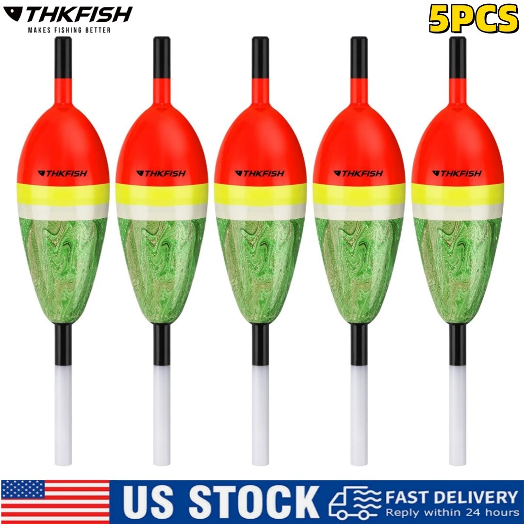 THKFISH 5PCS Bobbers for Fishing Buoyant Balsa Wood Body Slip Bobbers Floats US