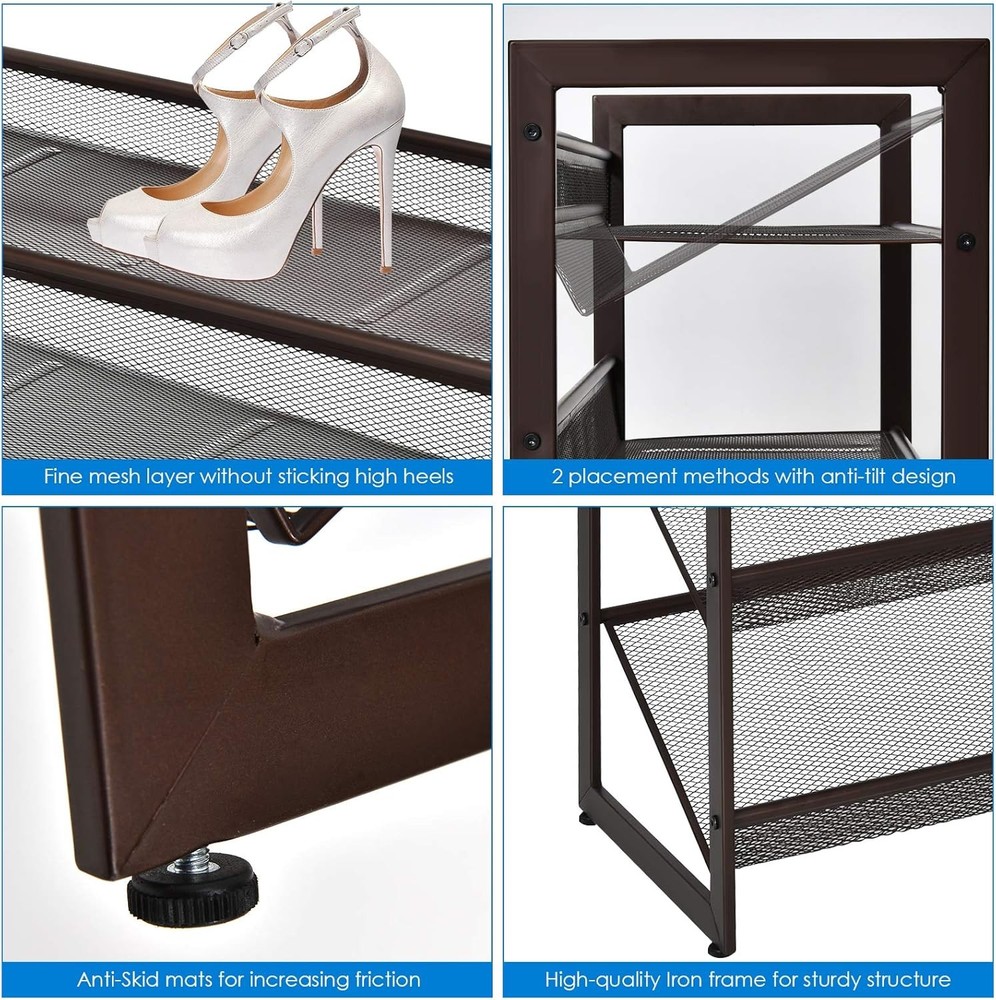 4-Tier Metal Shoe Rack Stackable Flat & Slant Adjustable Shoe Storage Stand