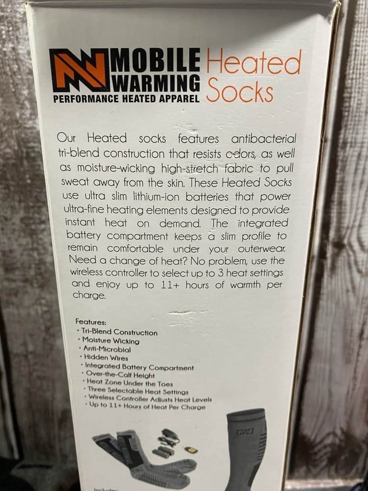 Mobile Warming Performance Heated Socks Wireless Controller Size 8-12