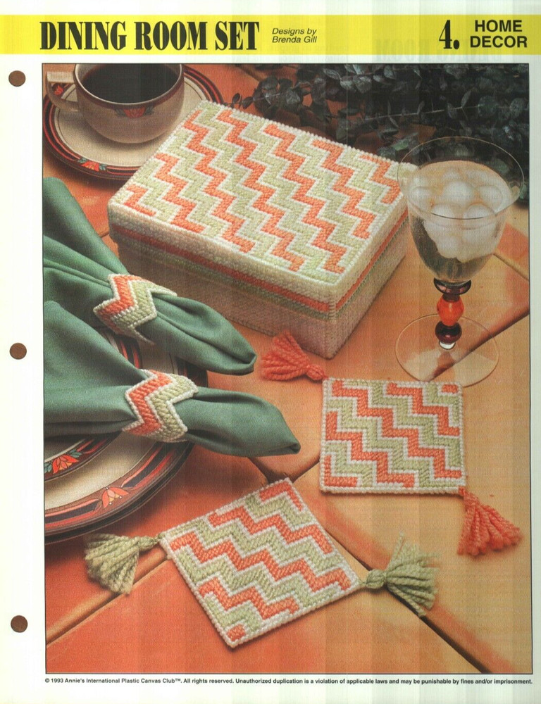 NEW DINING ROOM SET COASTERS & BOX ANNIE'S PLASTIC CANVAS PATTERN INSTRUCTIONS