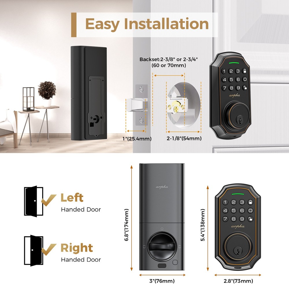 Arpha Smart Keyless Door Lock WiFi Deadbolt Alexa Google App Auto Lock System