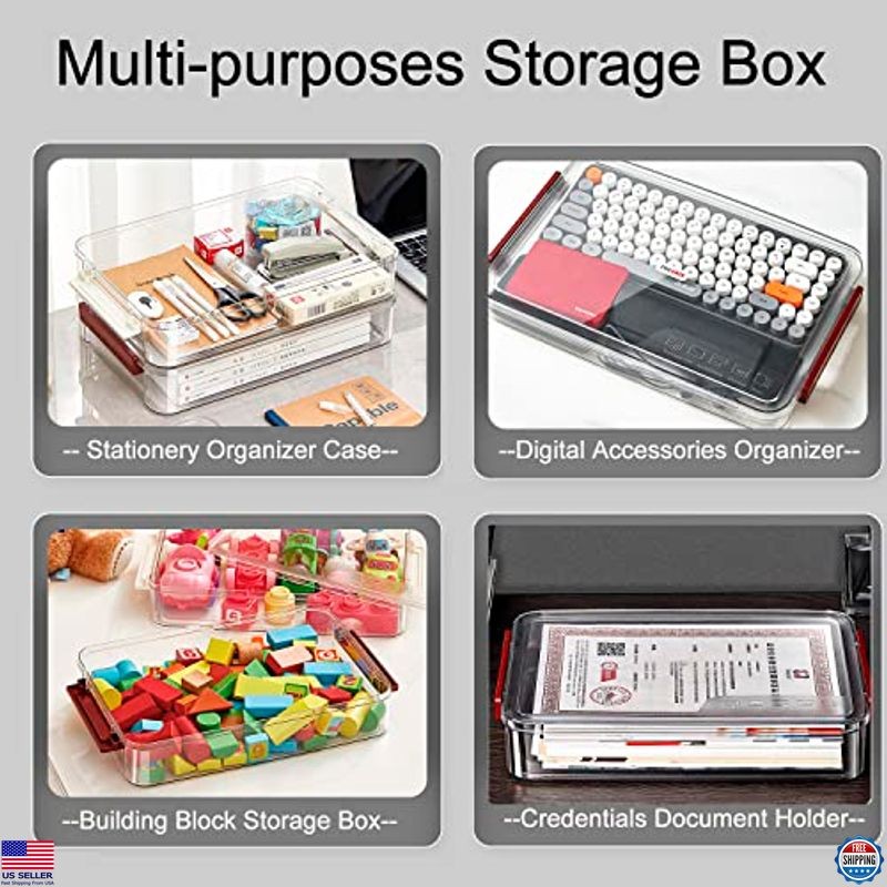Stackable Clear A4 File Storage Box with Lids - Durable Organizer for Documents