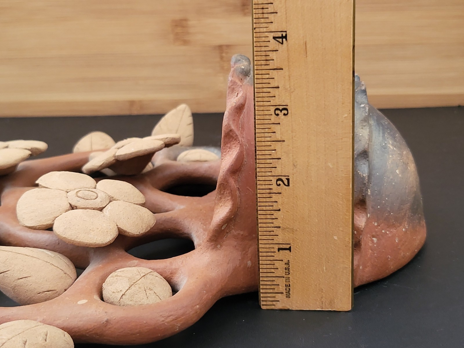 Vtg Mexican Folk Art Tree of Life Flowers Leaves Terra Cotta Wall Planter 14¼"