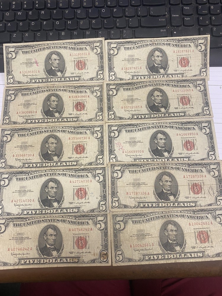 10pcs $5 Red Seal United States Notes****