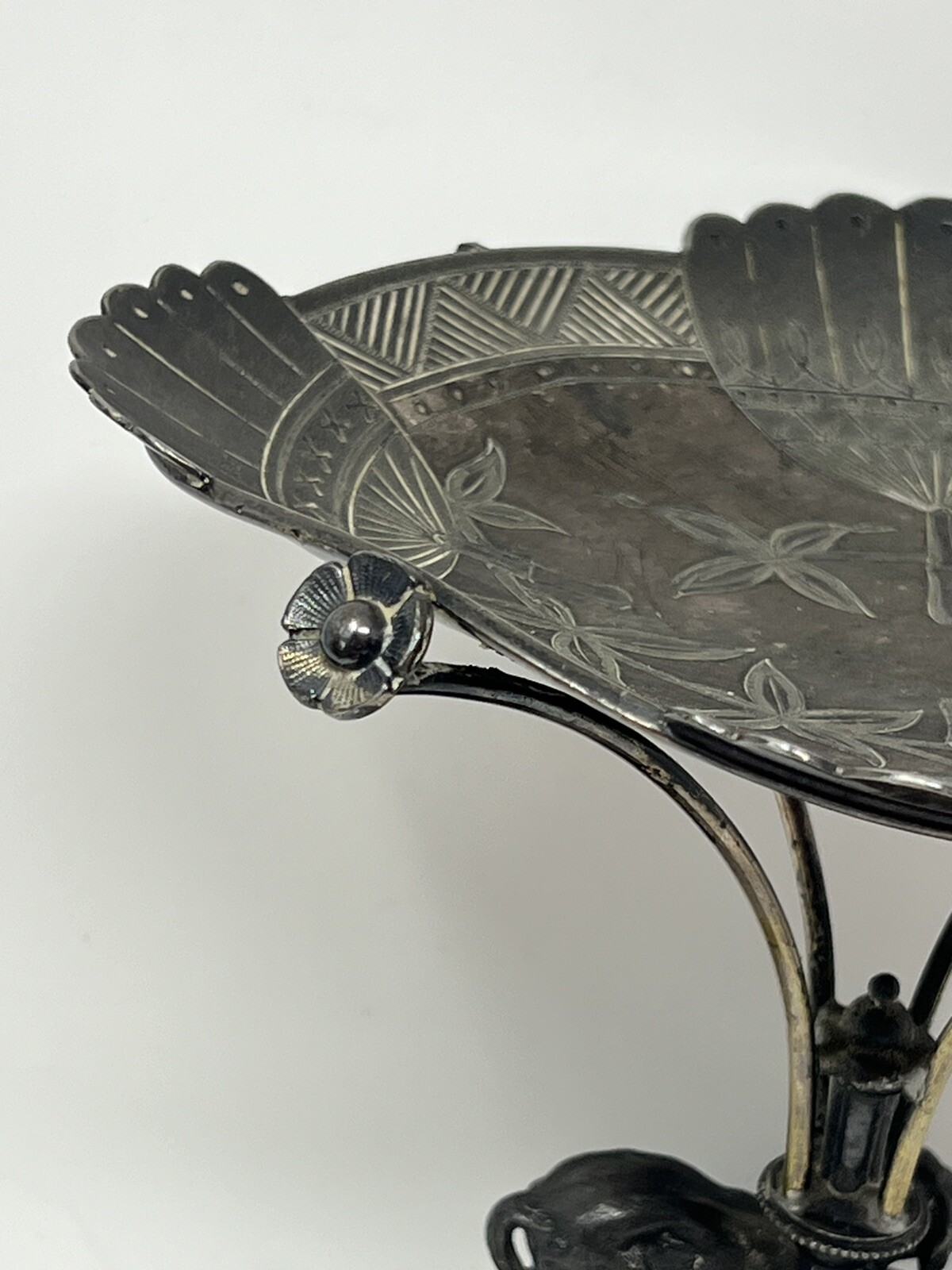 Antique Dog Figural Calling Card ? Silver Plate Tray Stand Simpson Hall Miller