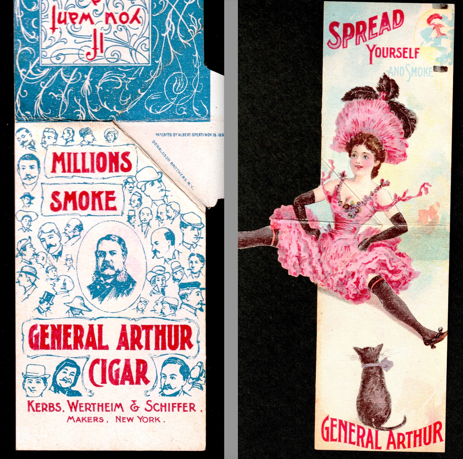 Gen. Arthur Cigar 1892 Pop-Up Spread Yourself Kicker Novelty Trade Card SR.T.gac