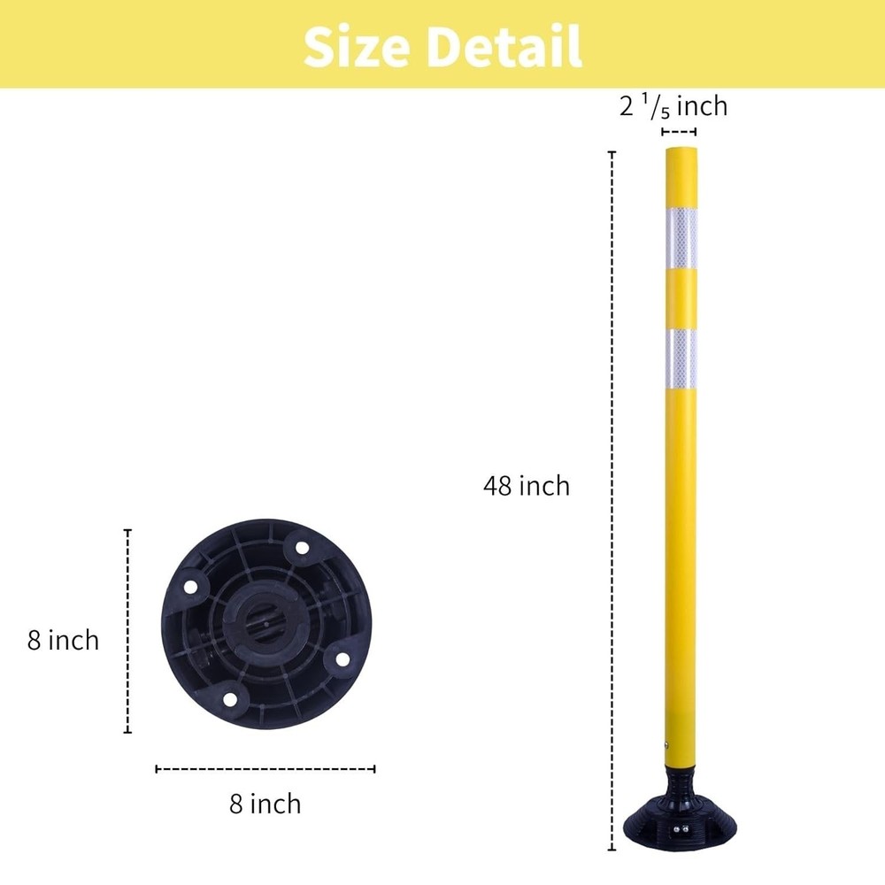 8PCS 48"Yellow Traffic Delineator Posts Spring Channelizer Posts for Road Safety